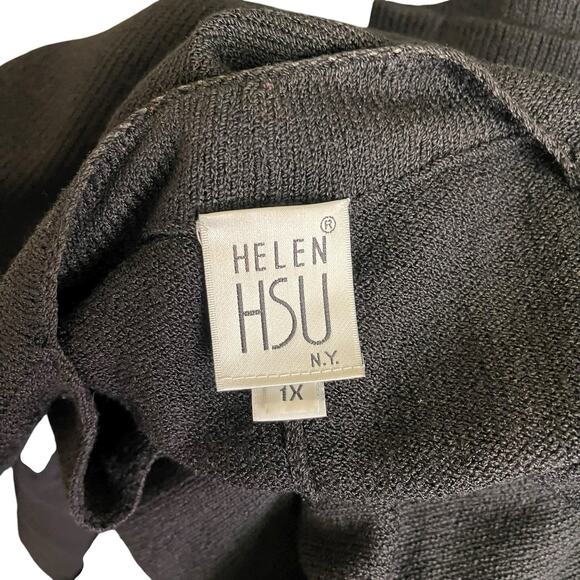 Helen Hsu NY Plus 1x Cardigan Vneck Sweater Button Front Ribbed Black - Picture 2 of 9